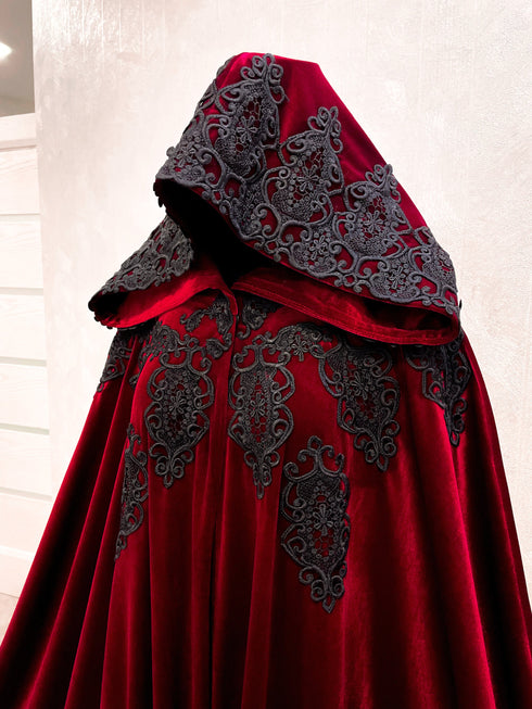 Red hooded long cape